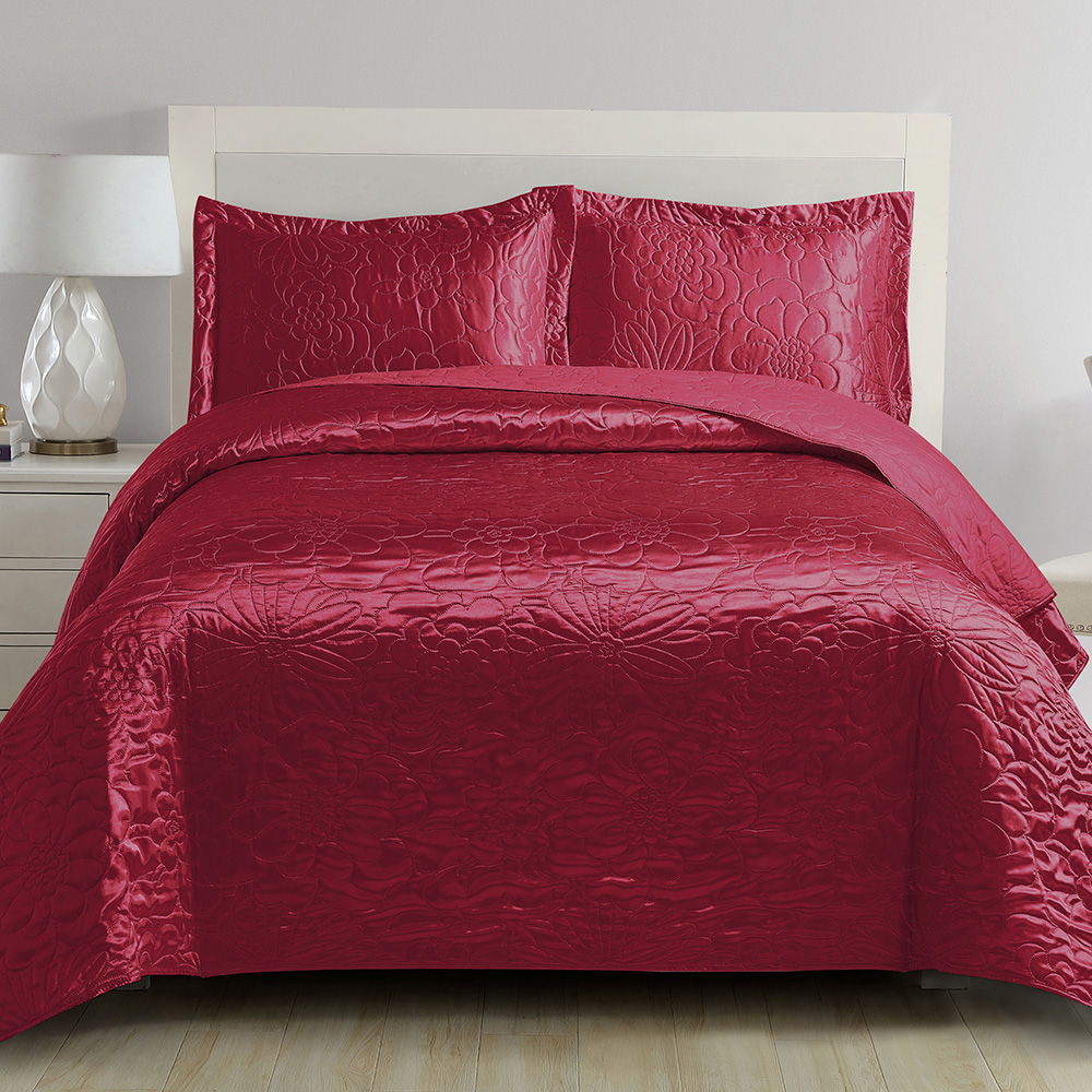 Satin Fabric Ultrasonic Quilt/Bedspread Set