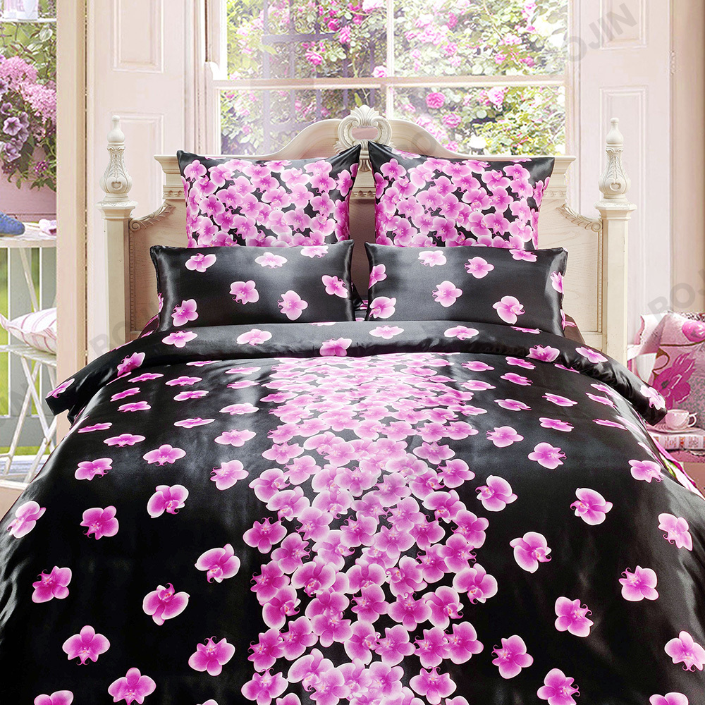 Wholesale Price Confortable 100% polyester pastel tones printed satin duvet bedding set