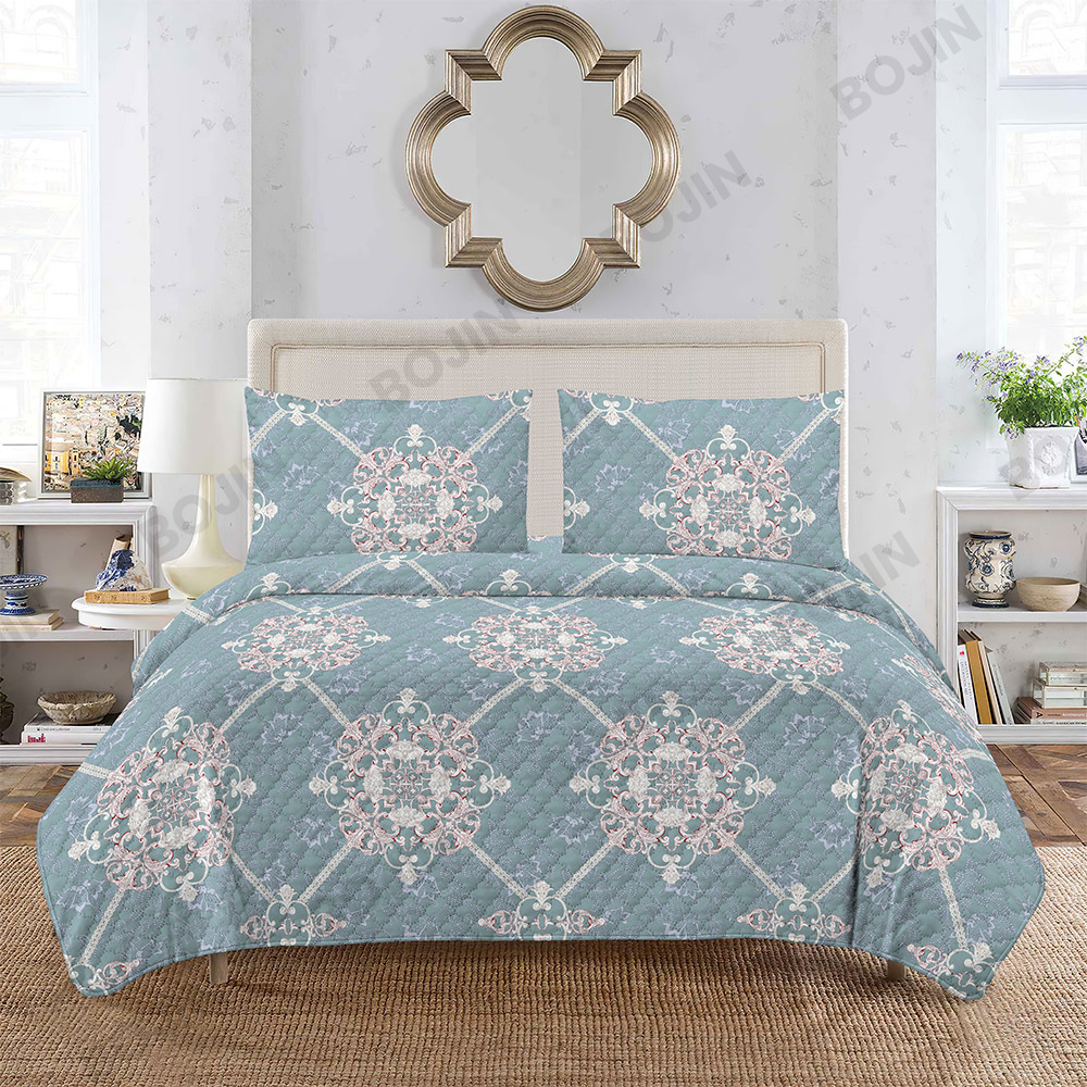 100% polyester printed microfiber ultrasonic   bedspread set bedding set