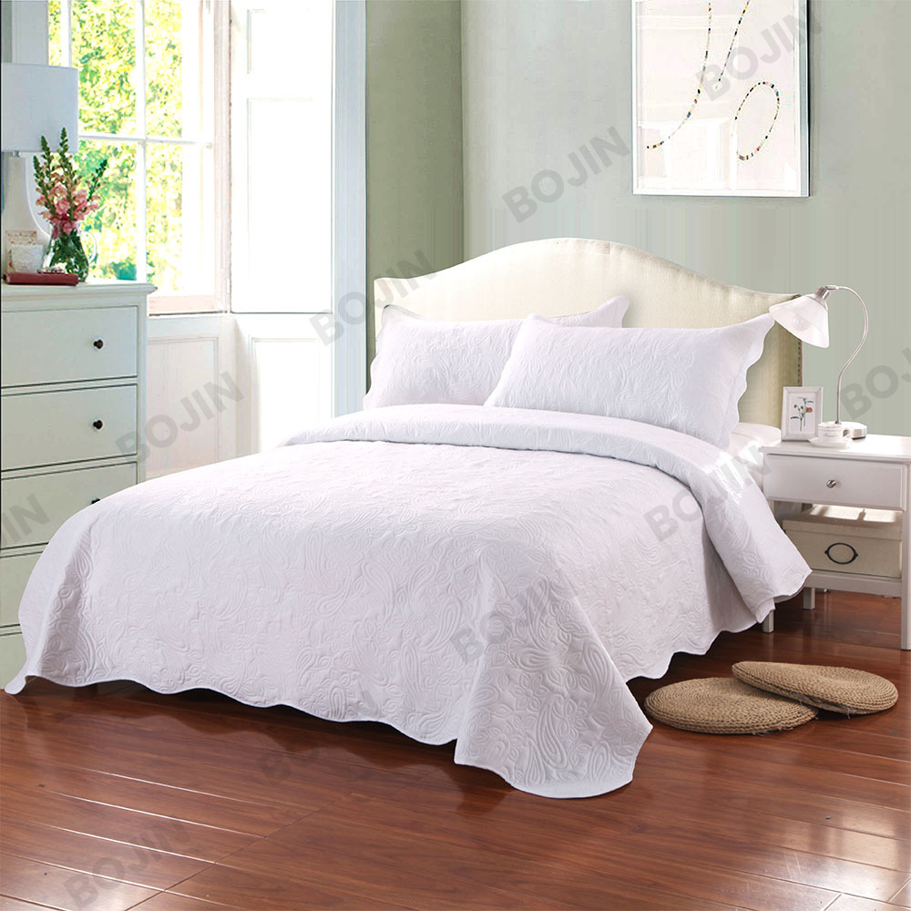 100% polyester solid color ruffles microfiber ultrasonic bedspread set bedding set
