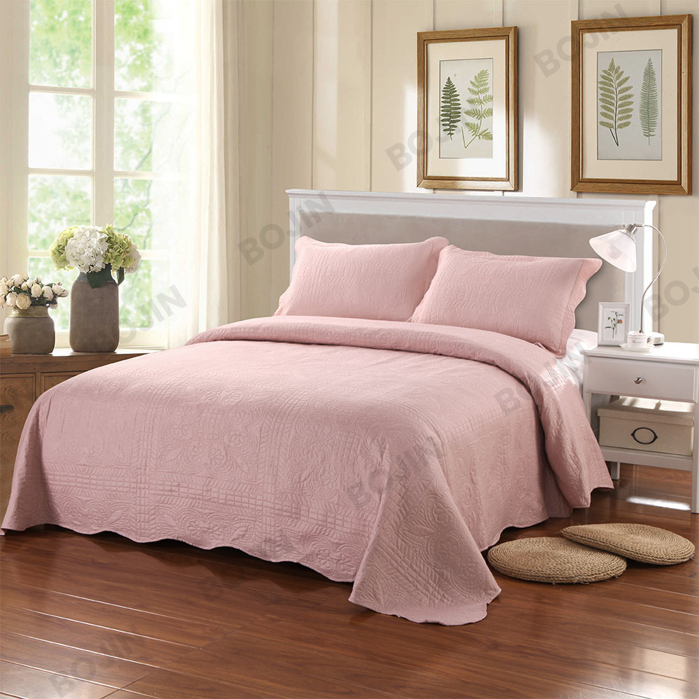 100% polyester solid microfiber ultrasonic   bedspread set bedding set