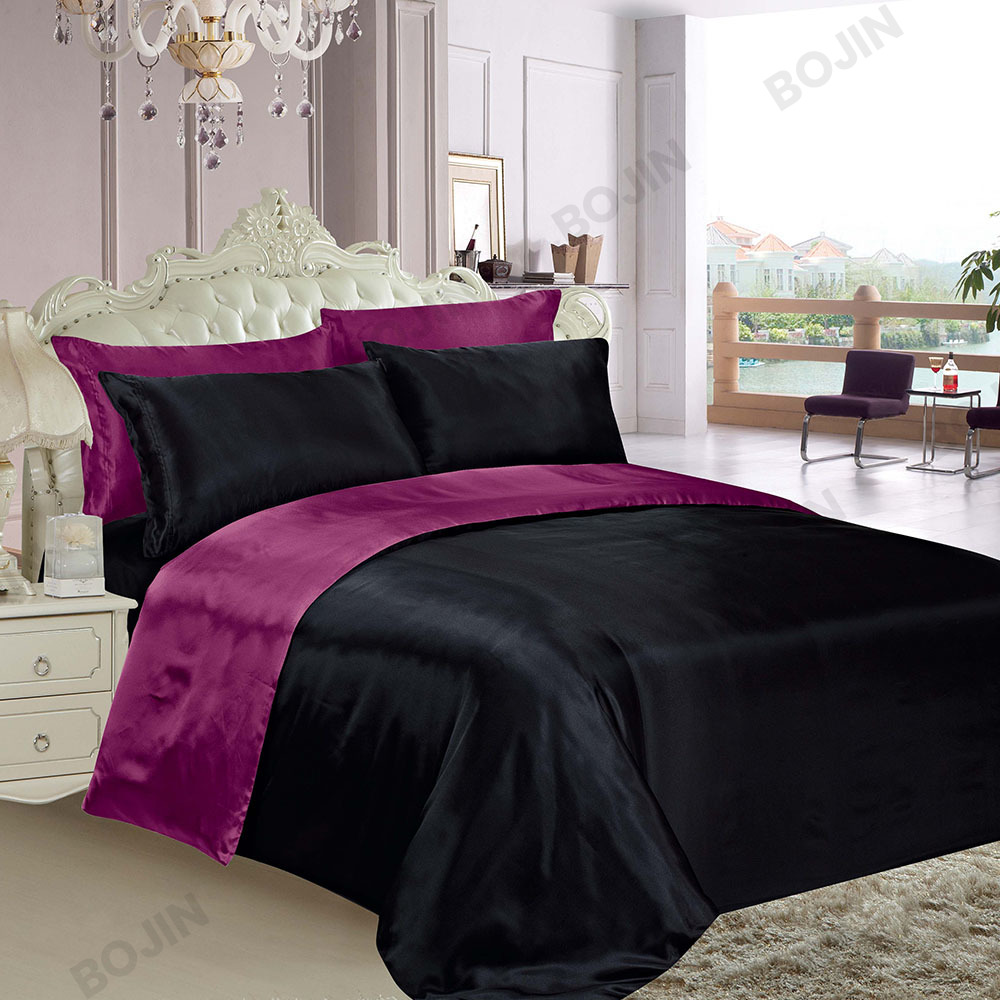 2-3pcs 100% polyester Warm Thick  solid satin duvet set bedding set with Silk