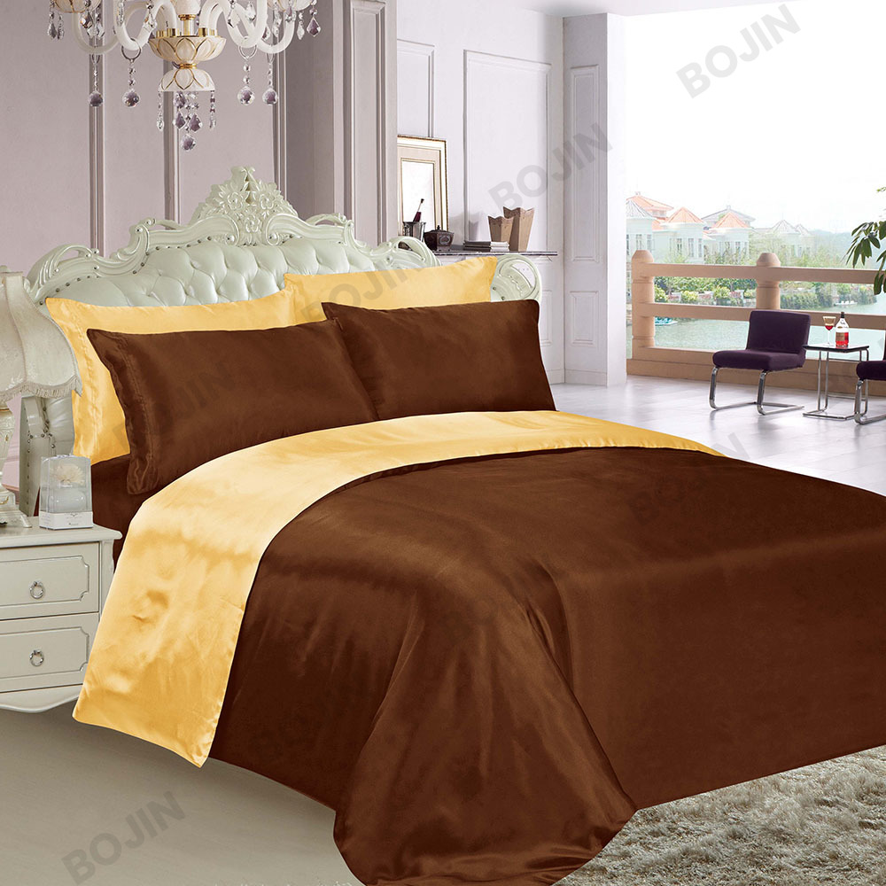 2-3pcs 100% polyester Zipper Closure solid satin duvet set bedding set 