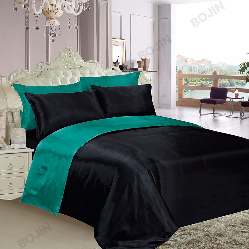 2-3pcs 100% polyester Washed solid satin straight edge duvet set bedding set